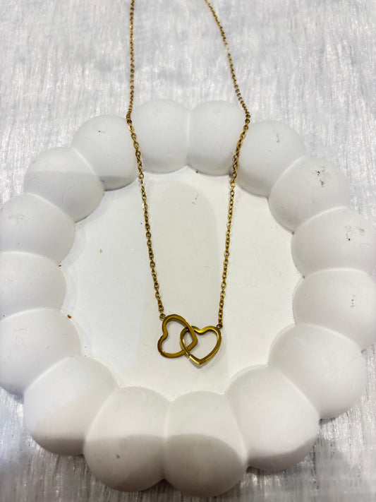 Interlinked Double Heart Gold Necklace – Minimal & Romantic