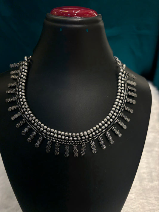 Oxidized Simple Circle Danglings Necklace Set