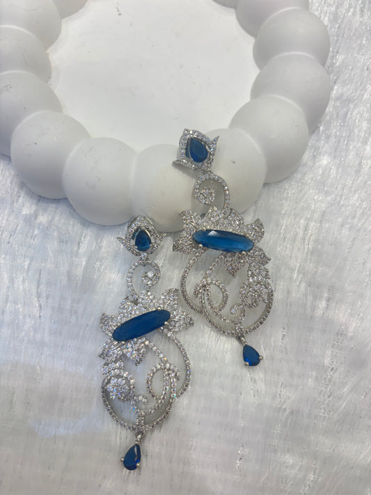 Sapphire Blue & Emerald Green CZ Statement Dangler Earrings