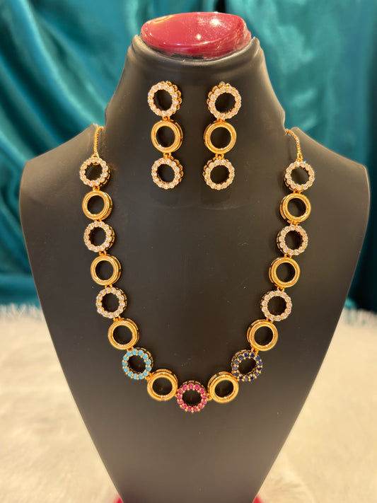 Multicolor Circle Rose Gold Plated Necklace Set – Vibrant Modern Jewelry for Women