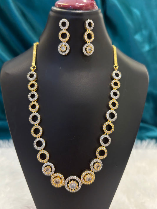 Dual Toned AD Stone Gold Plated Necklace Set – Elegant Two-Tone American Diamond Jewelry