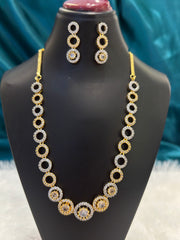 Dual Toned AD Stone Gold Plated Necklace Set – Elegant Two-Tone American Diamond Jewelry