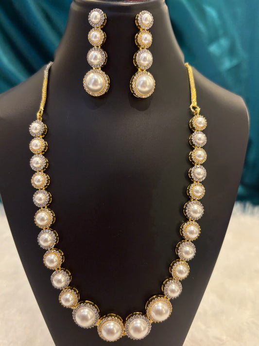 White Pearl Gold Plated Necklace Set – Classic Bridal & Festive Jewelry for Women