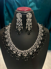 Heavy Black Stone AD Silver Plated Necklace Set – Bold Bridal & Party Wear Jewelry