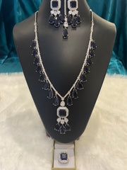 Long Nita Ambani Tear Drop AD Stone Necklace Set – Luxurious Bridal Statement Jewelry