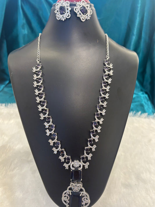 Long Nita Ambani Silver Plated Necklace Set – Regal Statement Jewelry for Women