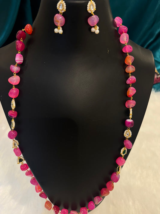 Pink Beads Mala Set – Elegant Layered Beaded Necklace for Traditional & Festive Wear