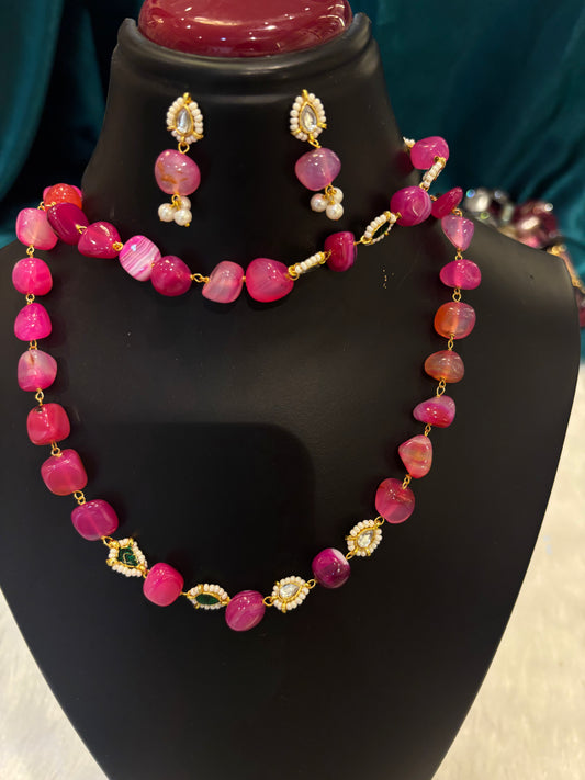 Pink Beads Mala Set – Elegant Layered Beaded Necklace for Traditional & Festive Wear