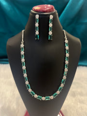 Single Lined AD Necklace Set – Minimal Elegant American Diamond Jewelry