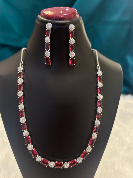 Single Lined AD Necklace Set – Minimal Elegant American Diamond Jewelry