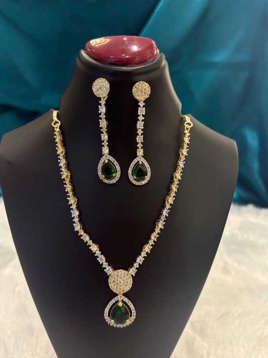 AD Tear Drop Necklace Set – Elegant American Diamond Jewelry for Women