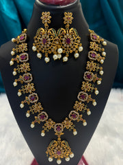 Traditional Mehendi Polish Necklace Set – Antique Gold Finish Jewelry for Women