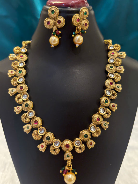 Circle & Flower Multicolor Gold Plated Necklace Set – Vibrant Traditional Jewelry for Women