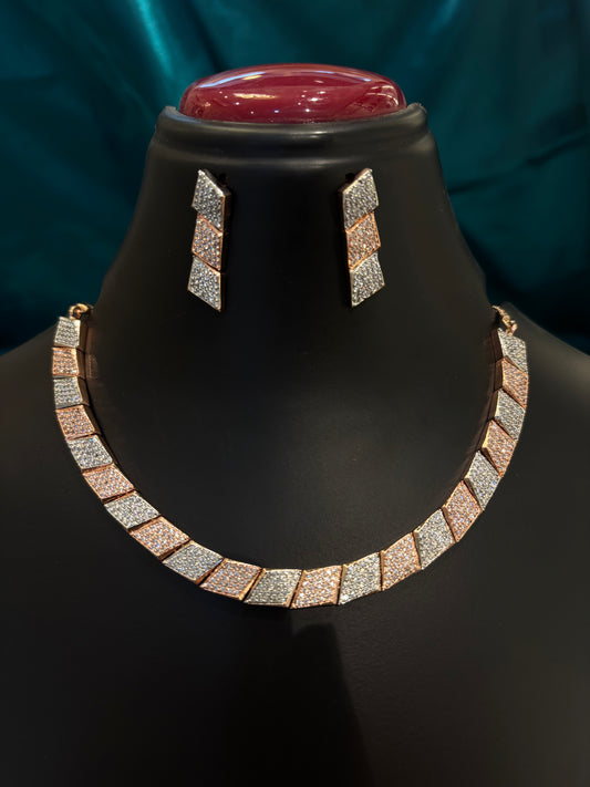 Rose Gold & Silver Geometric Necklace Set – Modern Statement Jewelry for Women