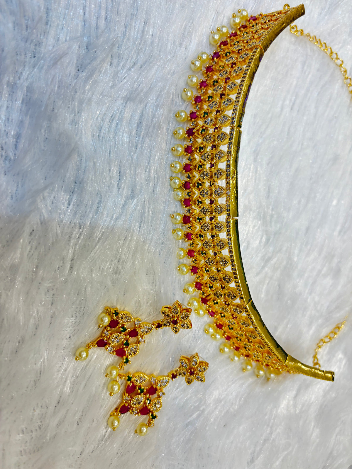 Gold Plated Crystal Choker Set – Elegant Bridal & Party Wear Jewelry with Earrings