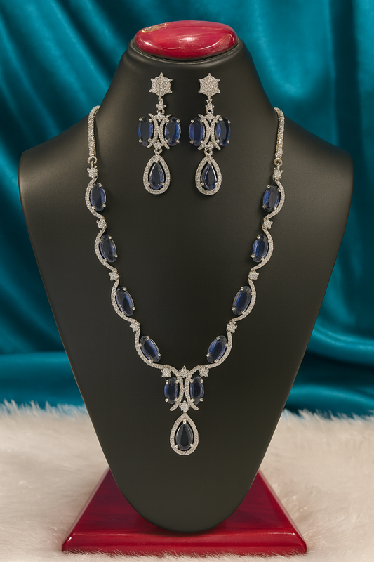Purple Stone AD Silver Plated Necklace Set – Elegant American Diamond Jewelry for Women