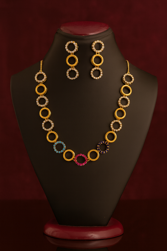 Multicolor Circle Rose Gold Plated Necklace Set – Vibrant Modern Jewelry for Women