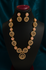 Stoned Spiral Shape Rose Gold Plated Necklace Set – Elegant Designer Jewelry for Women