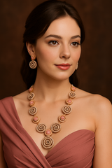 Stoned Spiral Shape Rose Gold Plated Necklace Set – Elegant Designer Jewelry for Women