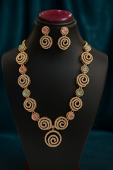 Stoned Spiral Shape Rose Gold Plated Necklace Set – Elegant Designer Jewelry for Women
