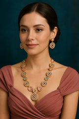 Stoned Spiral Shape Rose Gold Plated Necklace Set – Elegant Designer Jewelry for Women