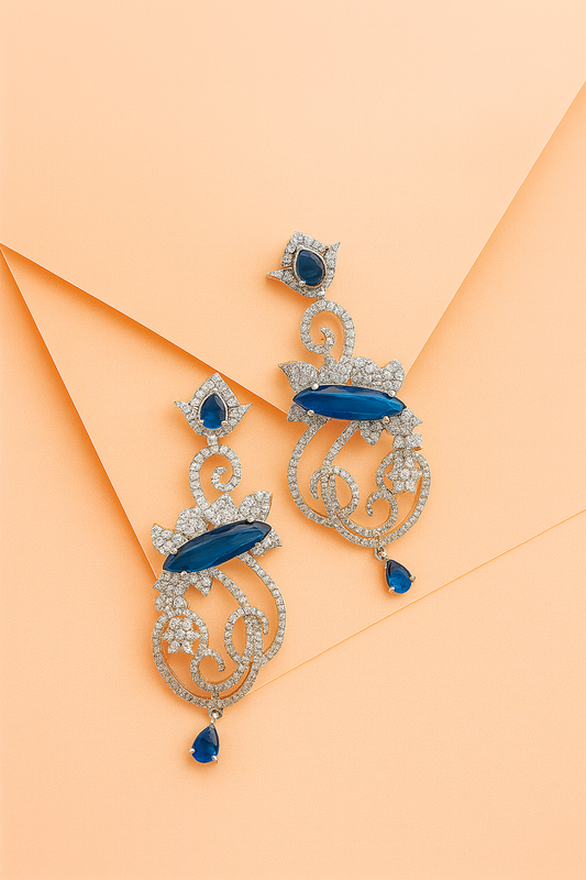 Sapphire Blue & Emerald Green CZ Statement Dangler Earrings