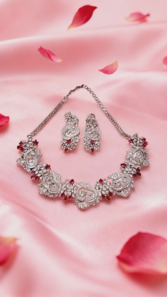 Unique Design AD & Ruby Necklace Set – Elegant Red Stone Bridal & Festive Jewelry