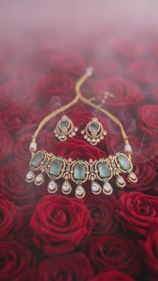 Aqua Majesty Kundan Necklace Set