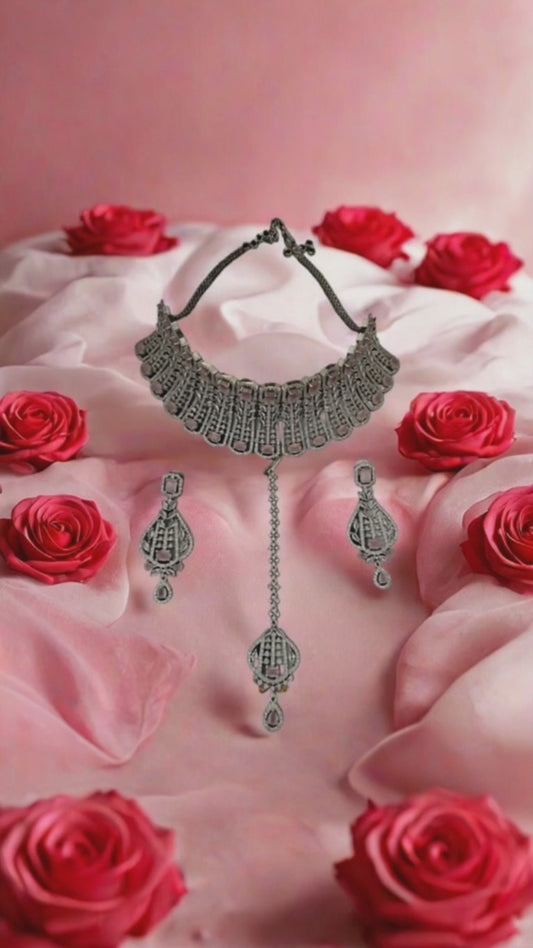 Baby Pink & AD Choker Set with Maangtika – Elegant Bridal & Festive Jewelry