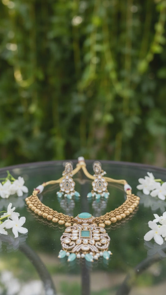 Celestial Mint Kundan Necklace Set